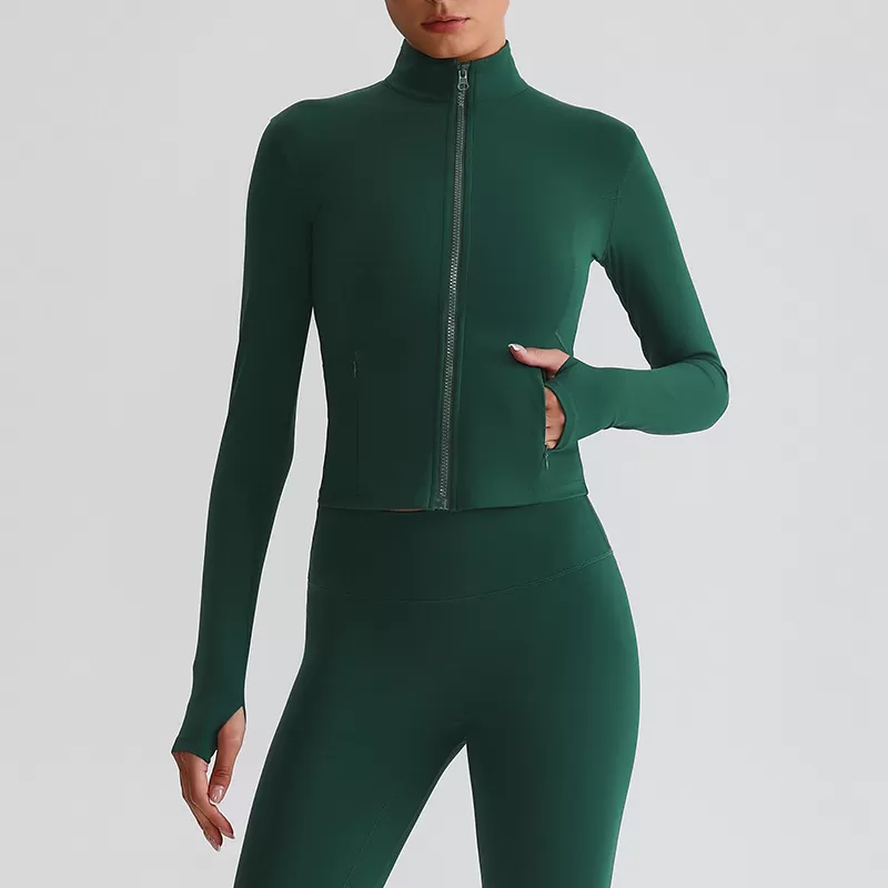 Chaqueta ajustada con cremallera para mujer, para correr, fitness y yoga, FGB8018