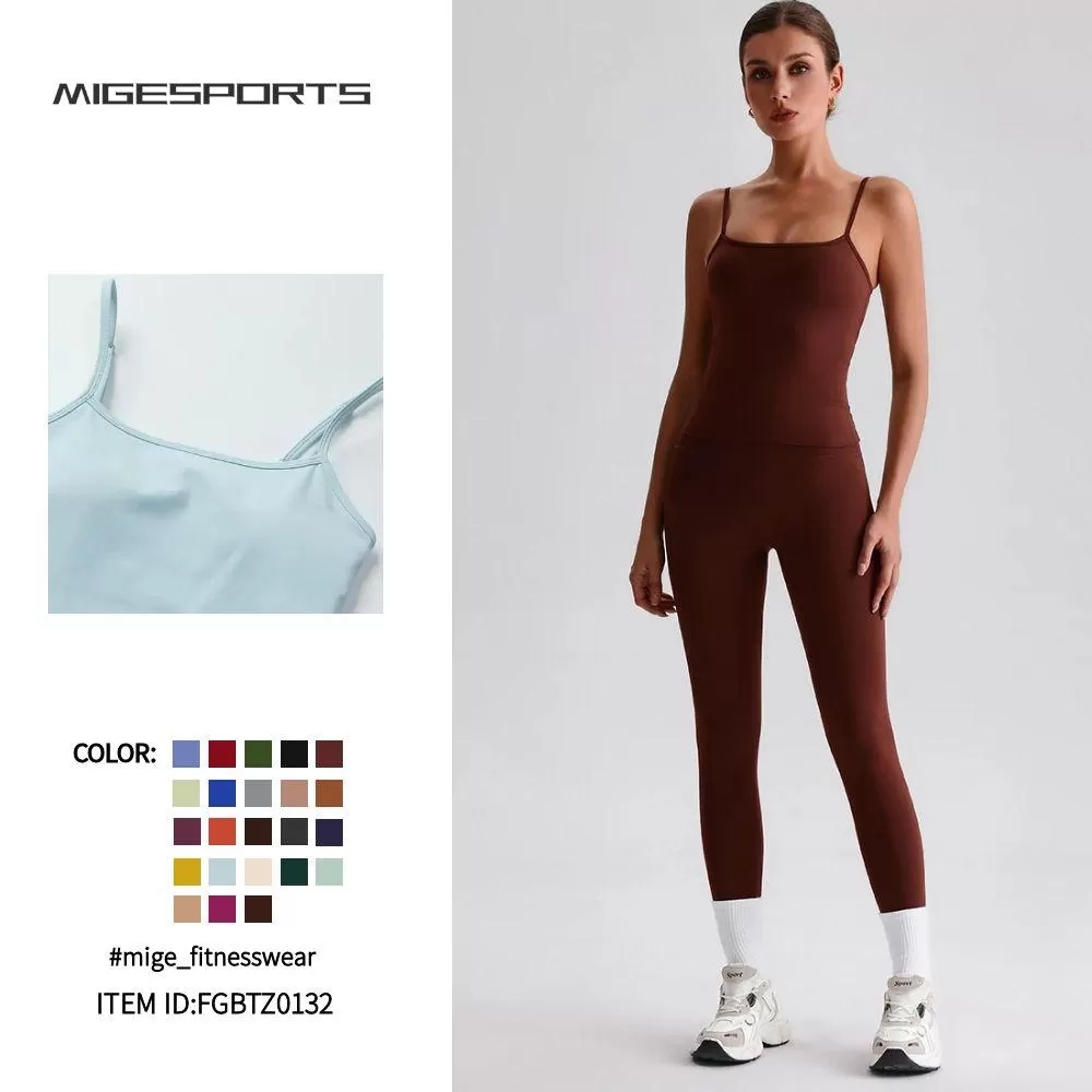 Conjunto de yoga para mujer con leggings y camiseta sin mangas FGBTZ0132