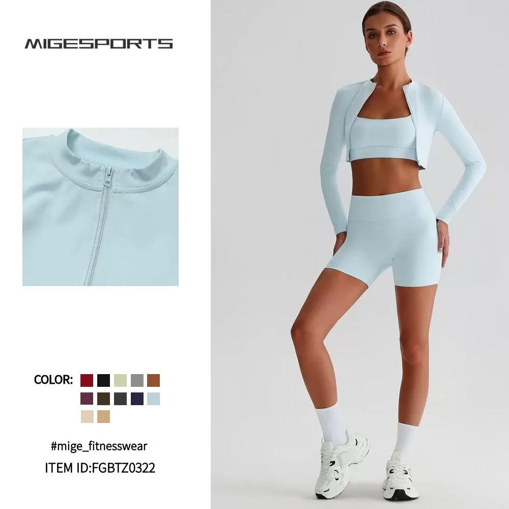 Conjuntos de 2 piezas para mujer: chaqueta, top corto y pantalones cortos, ropa deportiva, FGBTZ0322