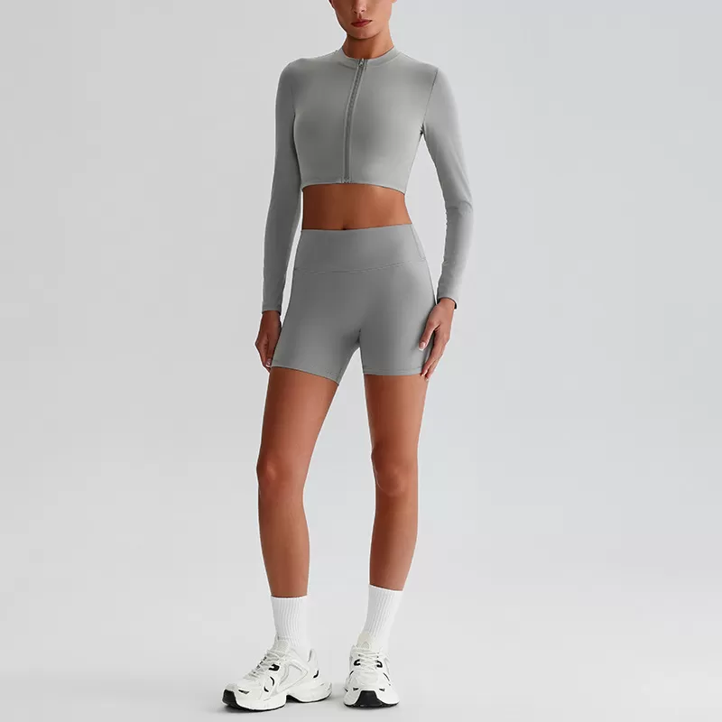 Conjuntos de 2 piezas para mujer: chaqueta, top corto y pantalones cortos, ropa deportiva, FGBTZ0322