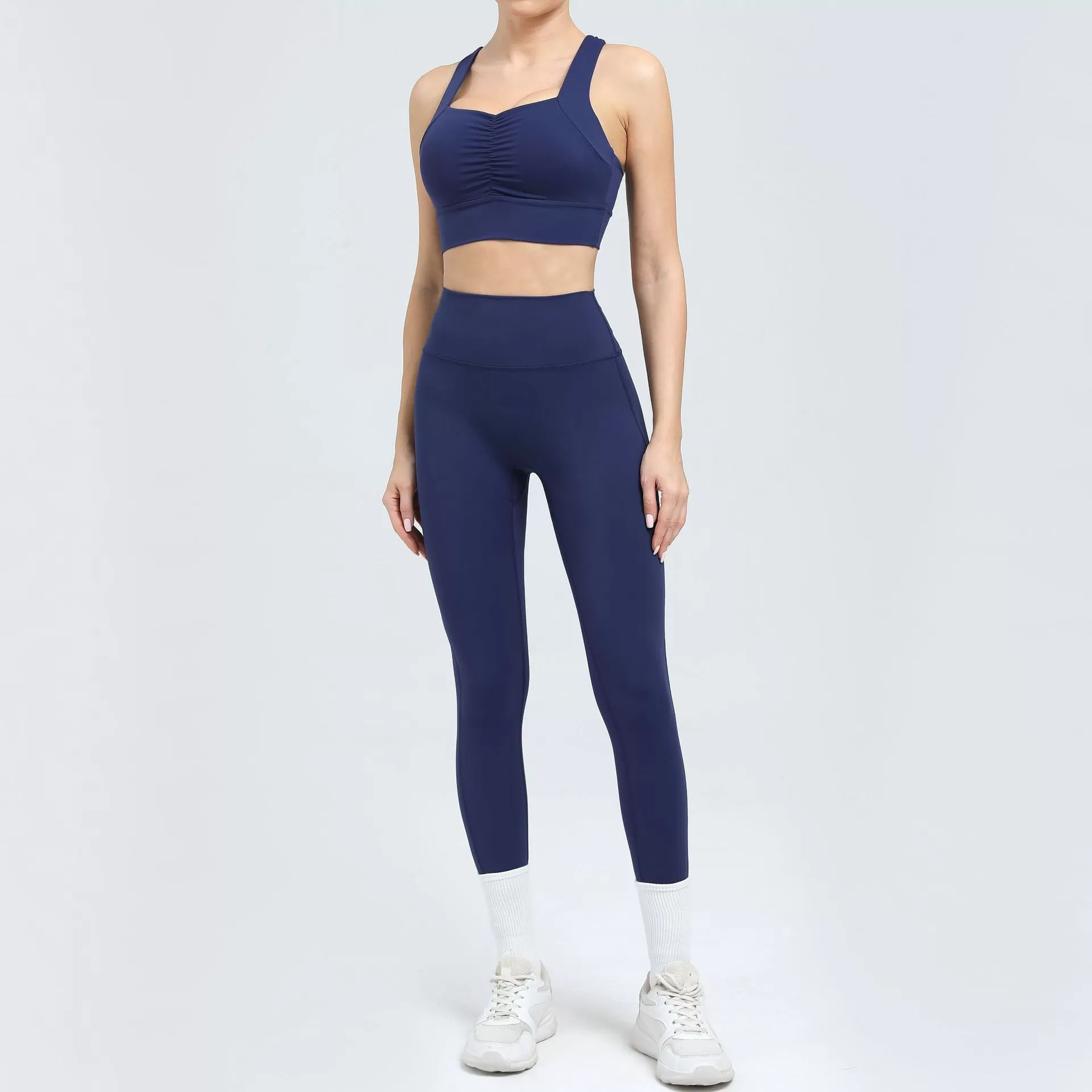 Conjunto deportivo de compresión de dos piezas para mujer, color liso, FGB6229+87054