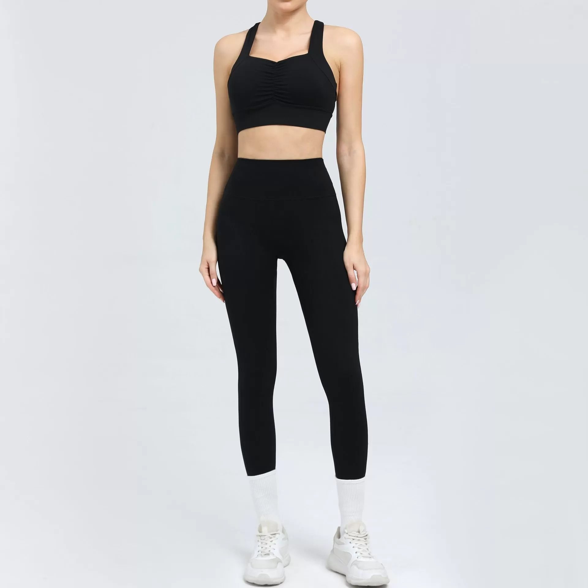 Conjunto deportivo de compresión de dos piezas para mujer, color liso, FGB6229+87054