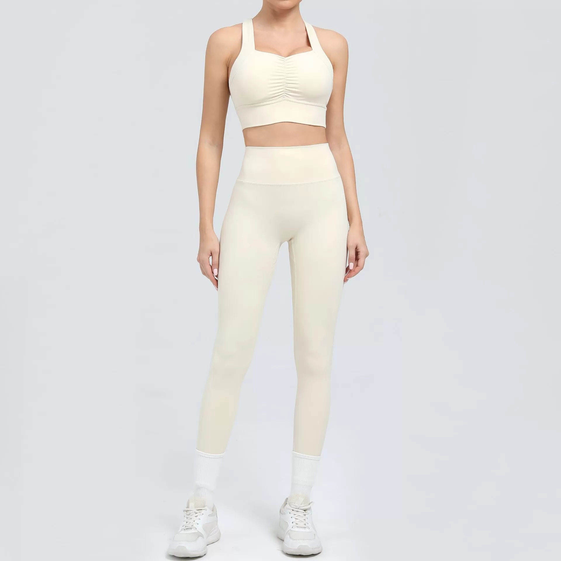 Conjunto deportivo de compresión de dos piezas para mujer, color liso, FGB6229+87054