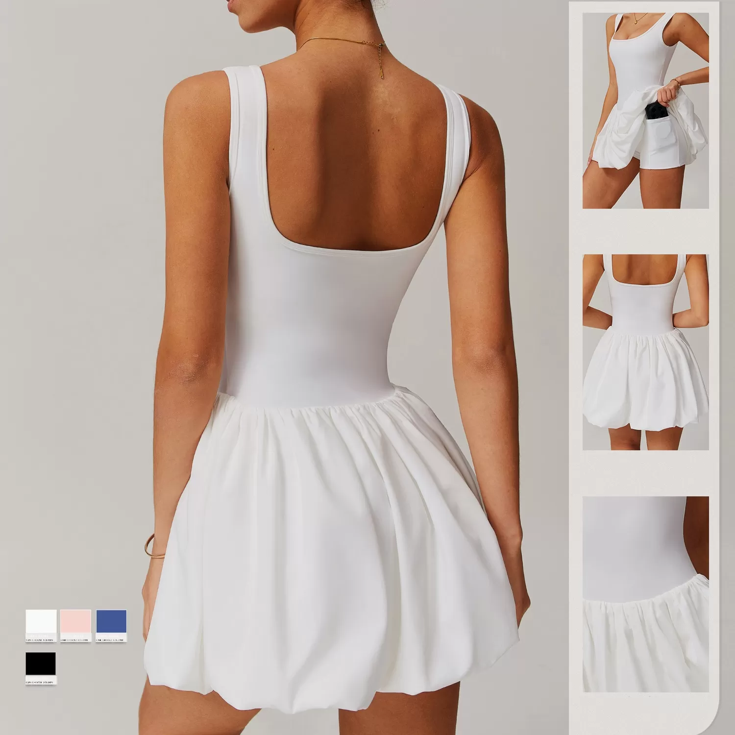 Falda de tenis de nailon de secado rápido para mujer, vestido de golf con bolsillo FGBDLT4001