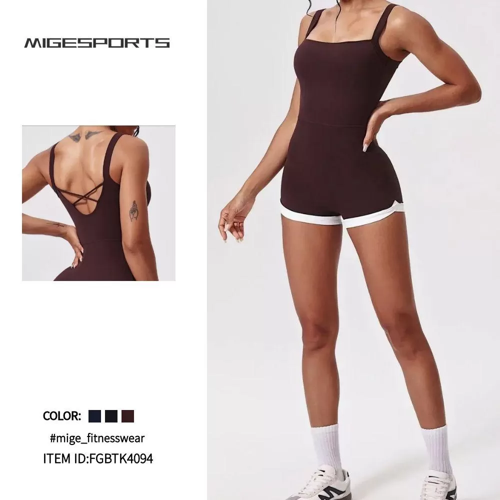 Mono deportivo de cuello cuadrado para mujer, sin espalda, FGBLTK4094