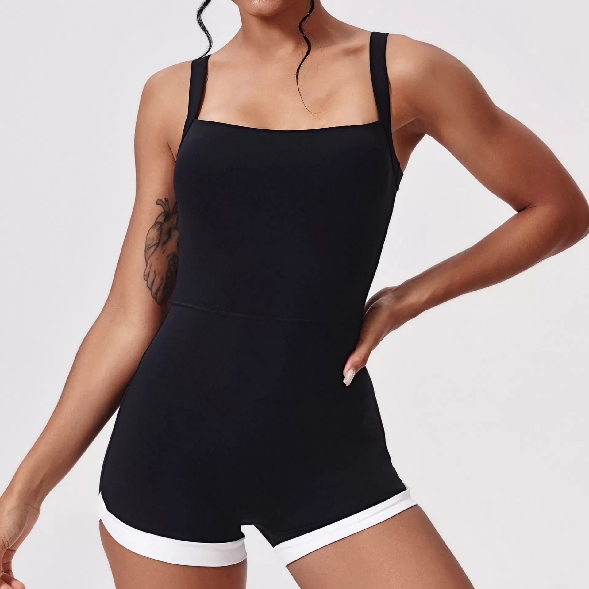 Mono deportivo de cuello cuadrado para mujer, sin espalda, FGBLTK4094