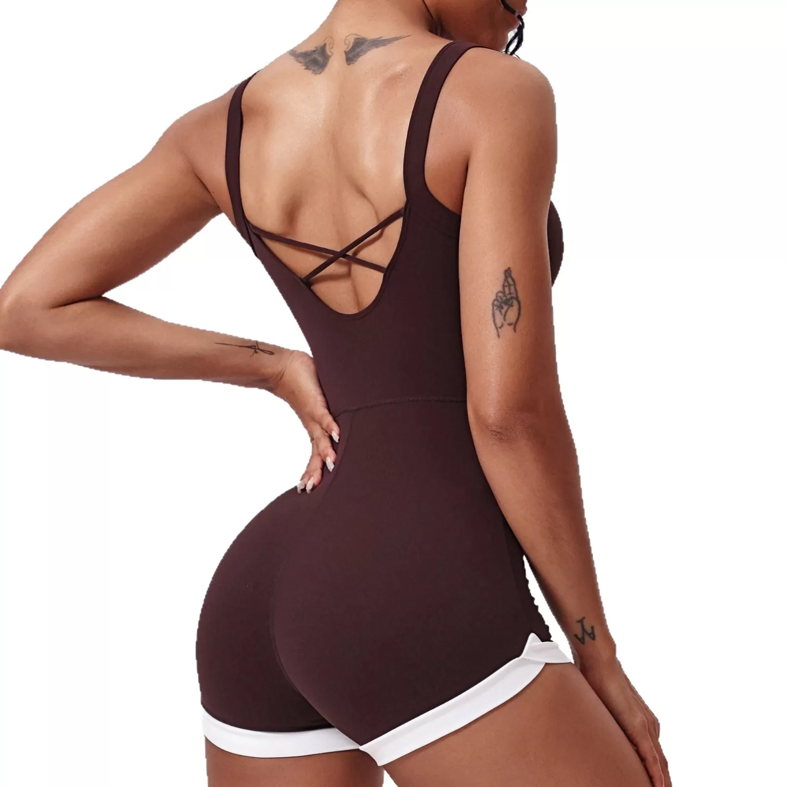 Mono deportivo de cuello cuadrado para mujer, sin espalda, FGBLTK4094