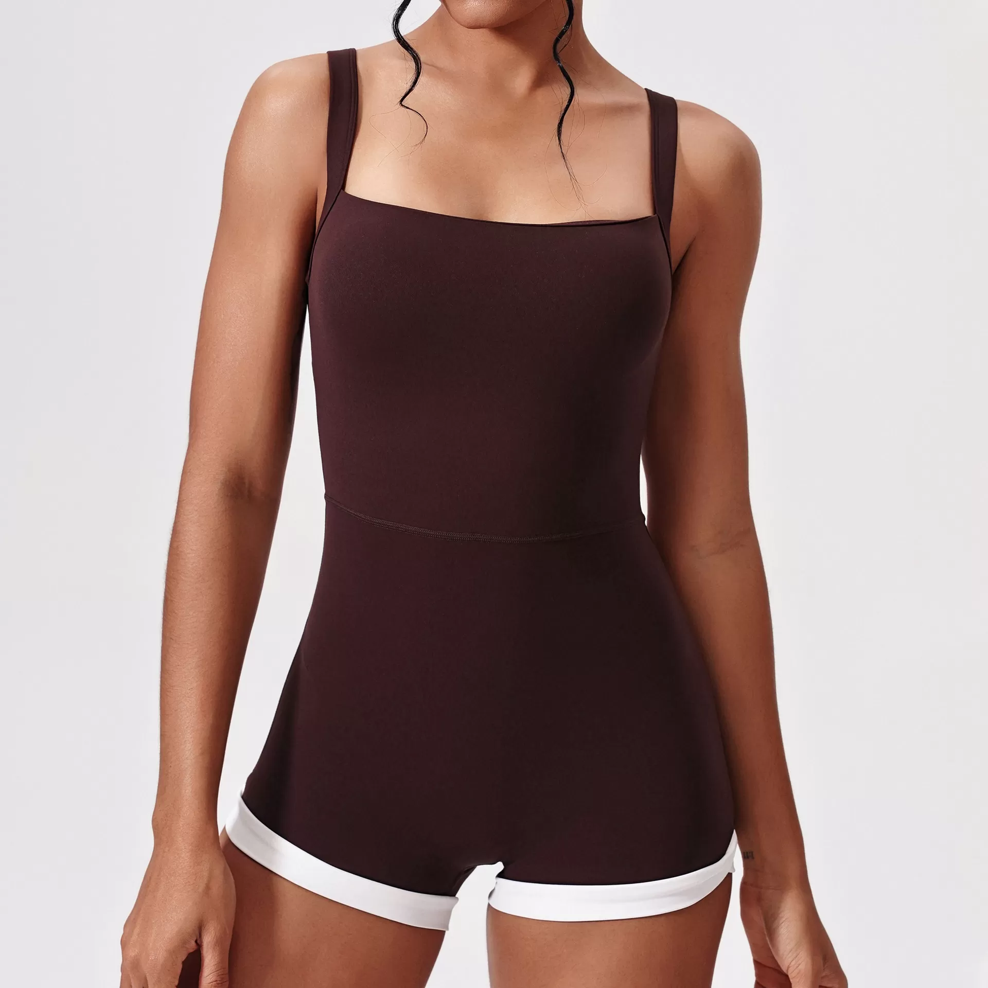 Mono deportivo de cuello cuadrado para mujer, sin espalda, FGBLTK4094