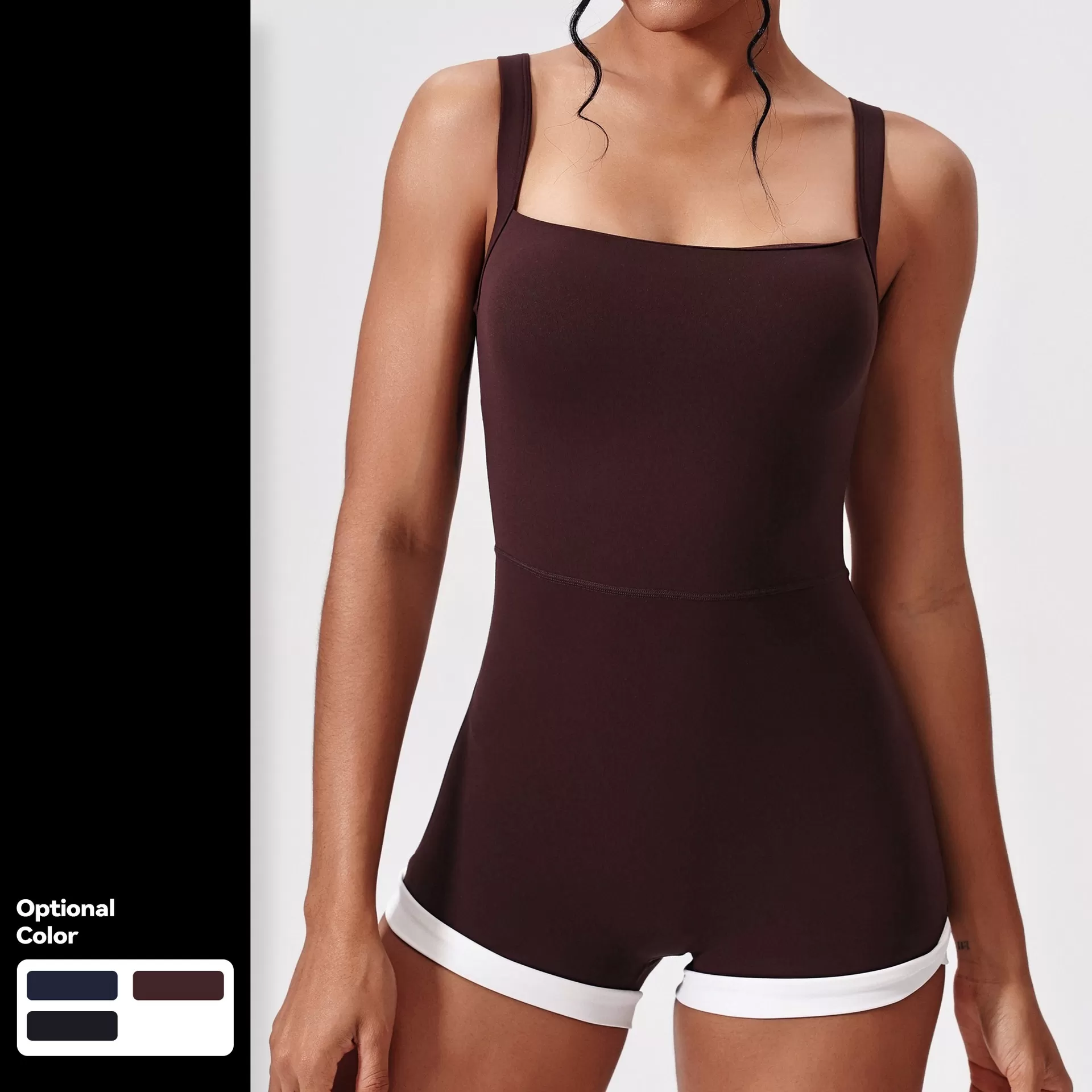 Mono deportivo de cuello cuadrado para mujer, sin espalda, FGBLTK4094