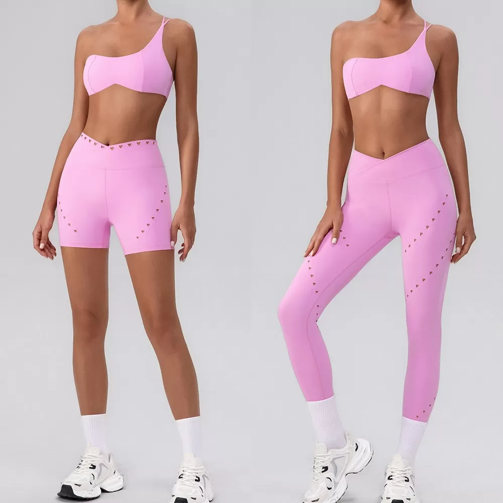 Conjunto de entrenamiento para mujer con sujetador deportivo, pantalones cortos y leggings de yoga FGBYW548+KW423-YW548+KW425