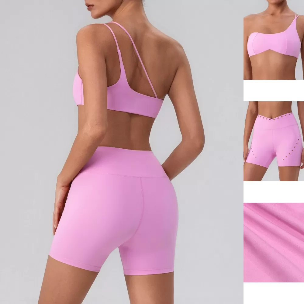 Conjunto de entrenamiento para mujer con sujetador deportivo, pantalones cortos y leggings de yoga FGBYW548+KW423-YW548+KW425