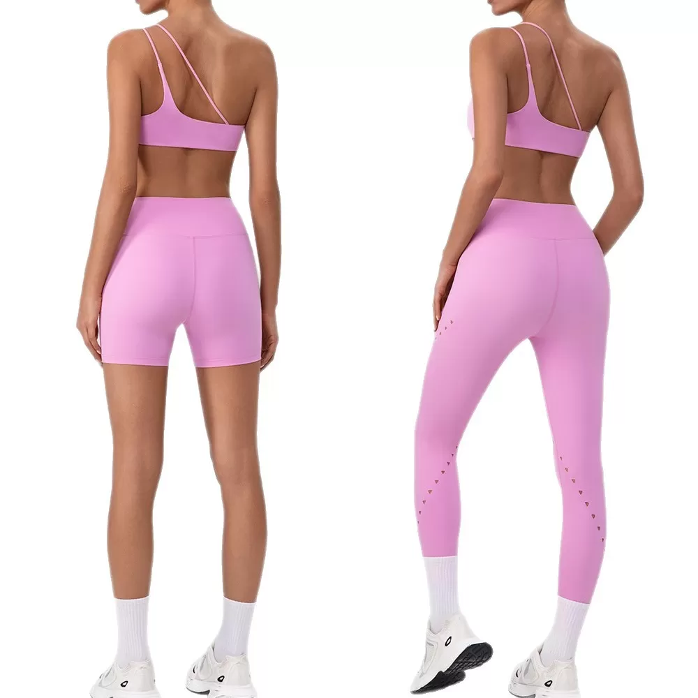 Conjunto de entrenamiento para mujer con sujetador deportivo, pantalones cortos y leggings de yoga FGBYW548+KW423-YW548+KW425