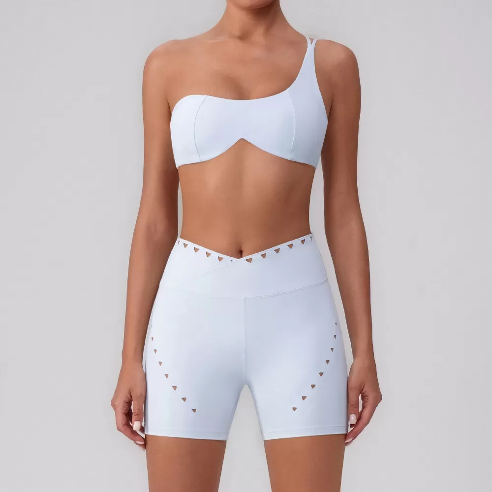 Conjunto de entrenamiento para mujer con sujetador deportivo, pantalones cortos y leggings de yoga FGBYW548+KW423-YW548+KW425