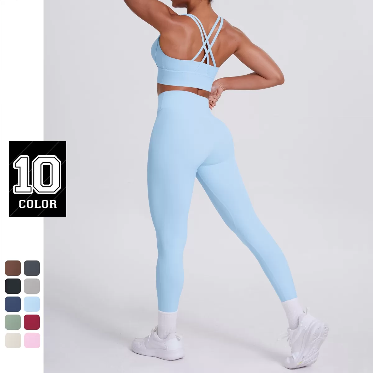 Conjunto de 2 piezas de yoga con sujetador cruzado y leggings para gimnasio FGB7113+7100