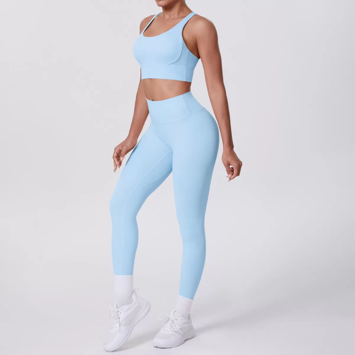 Conjunto de 2 piezas de yoga con sujetador cruzado y leggings para gimnasio FGB7113+7100