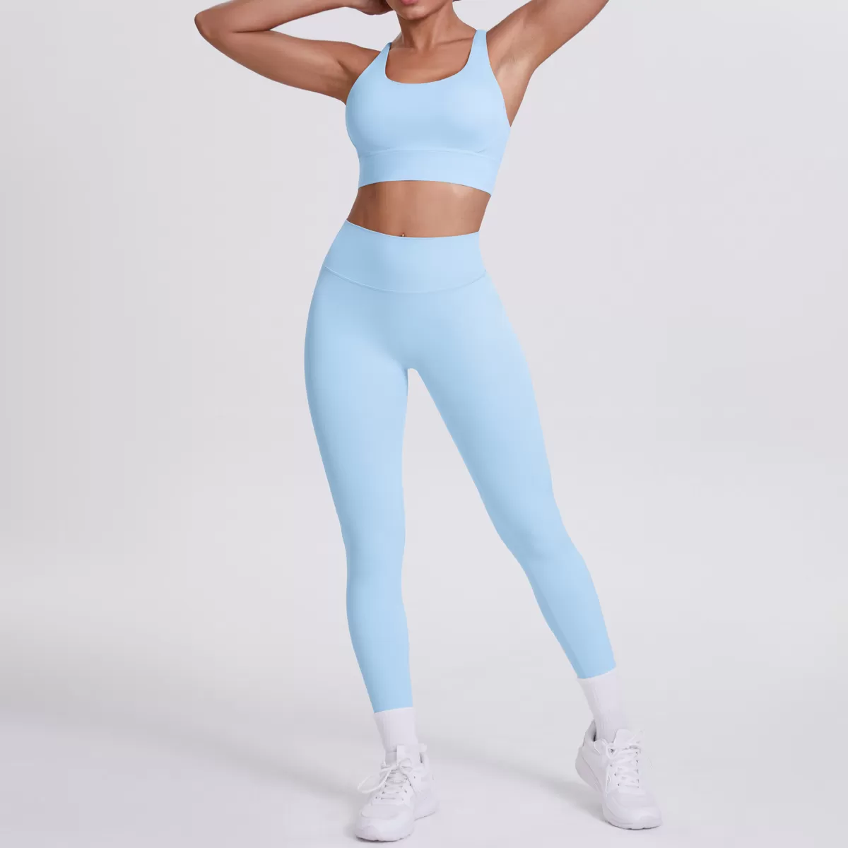 Conjunto de 2 piezas de yoga con sujetador cruzado y leggings para gimnasio FGB7113+7100
