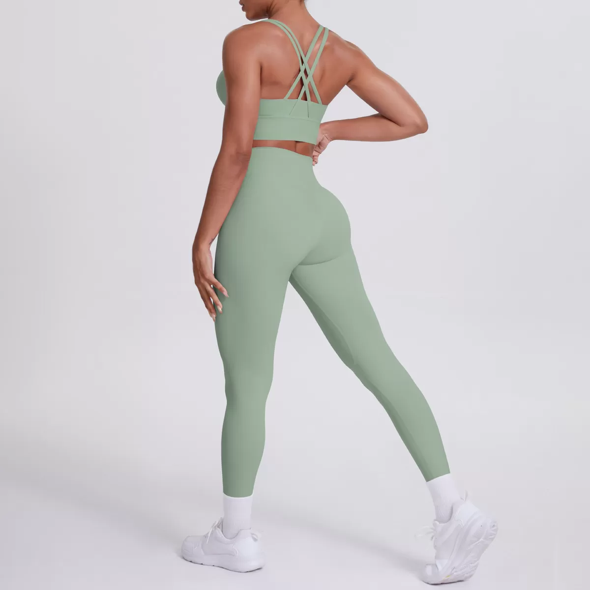 Conjunto de 2 piezas de yoga con sujetador cruzado y leggings para gimnasio FGB7113+7100