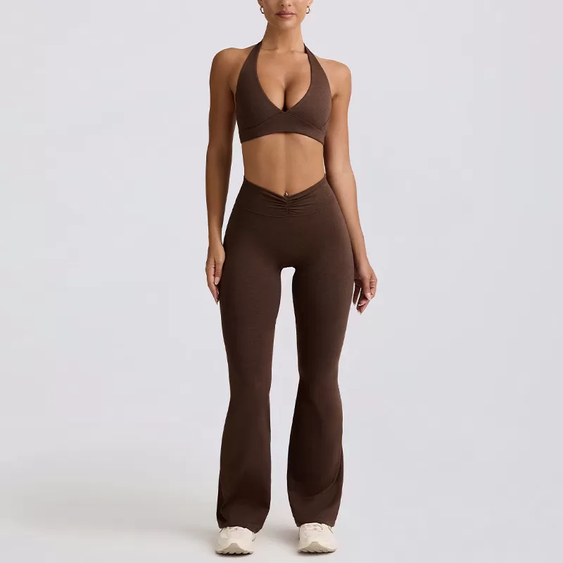 Conjunto deportivo de 2 piezas para mujer, con cuello halter, para gimnasio y fitness, FGBB6505+K6506