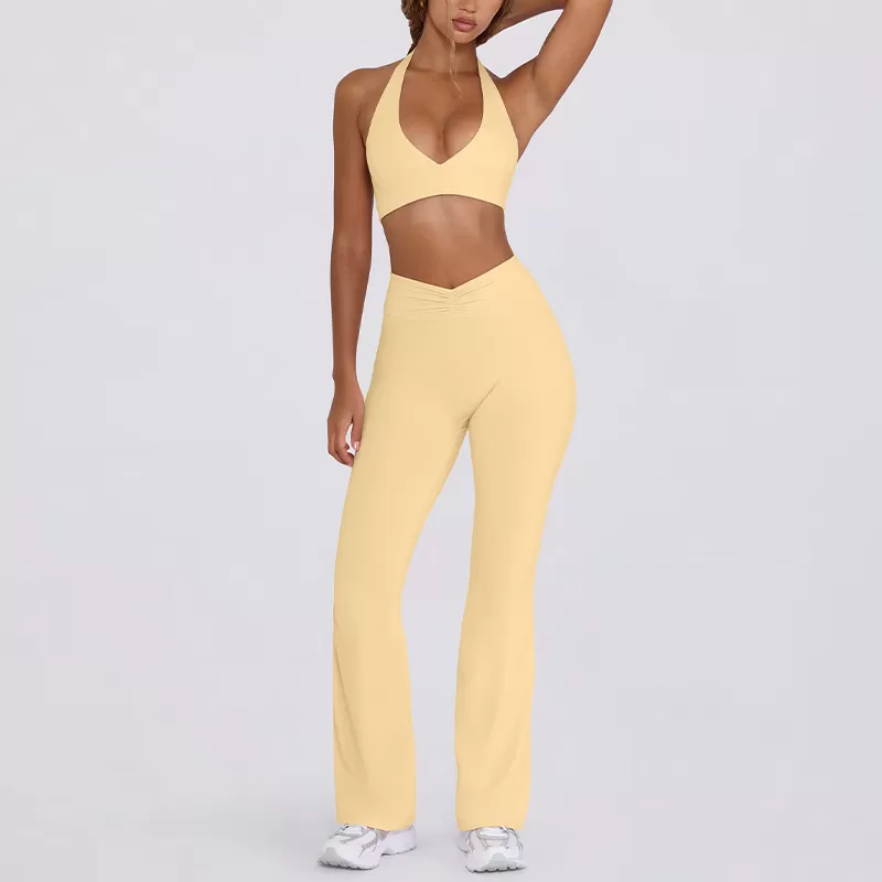 Conjunto deportivo de 2 piezas para mujer, con cuello halter, para gimnasio y fitness, FGBB6505+K6506