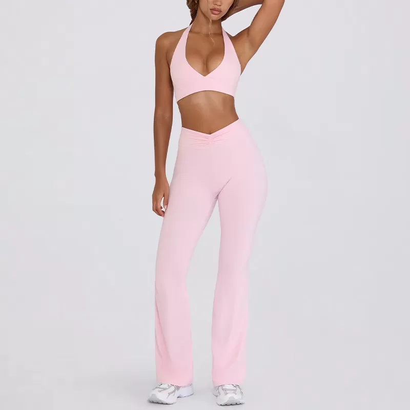 Conjunto deportivo de 2 piezas para mujer, con cuello halter, para gimnasio y fitness, FGBB6505+K6506