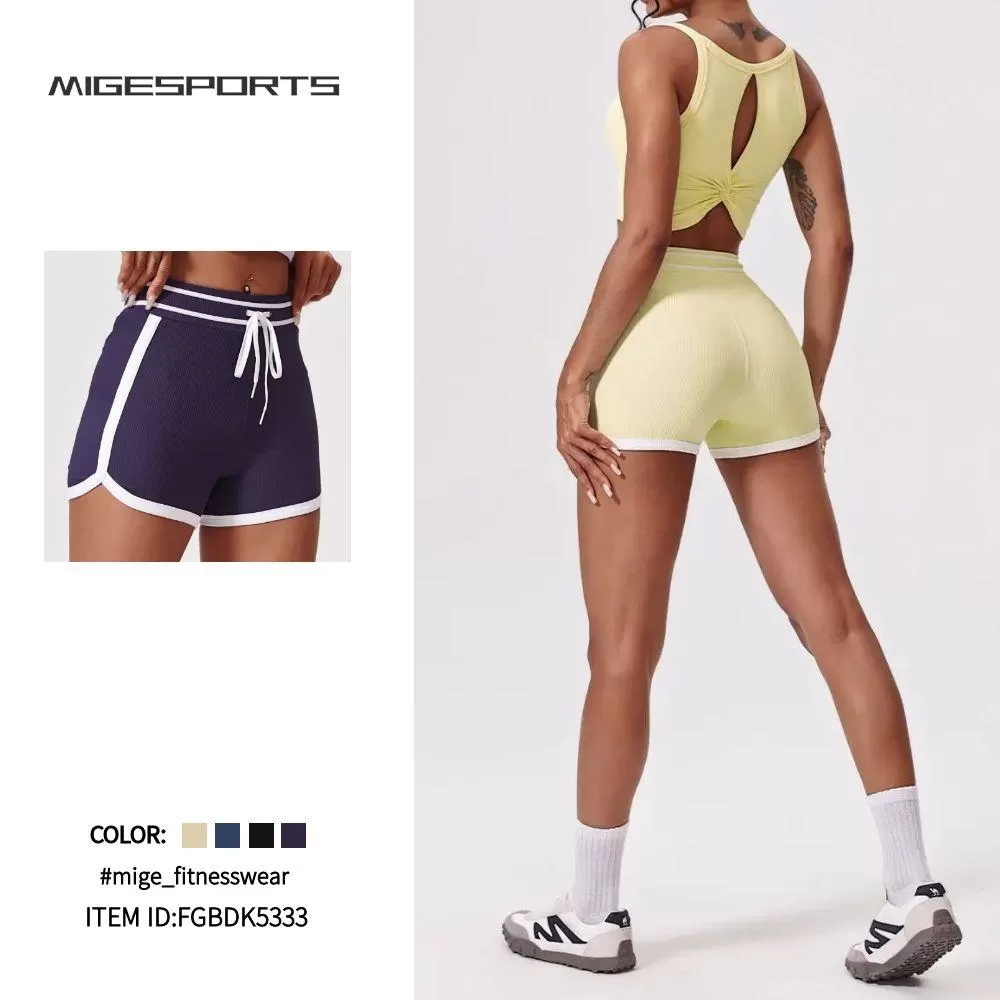Pantalones cortos deportivos con cordón para gimnasio, fitness y yoga para mujer FGBDK5333