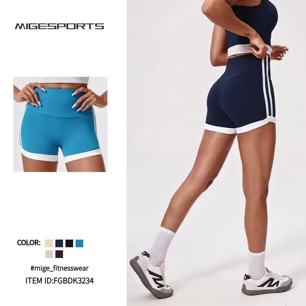 Ropa deportiva para mujer, pantalones cortos de yoga con rayas en contraste de colores, FGBDK3234
