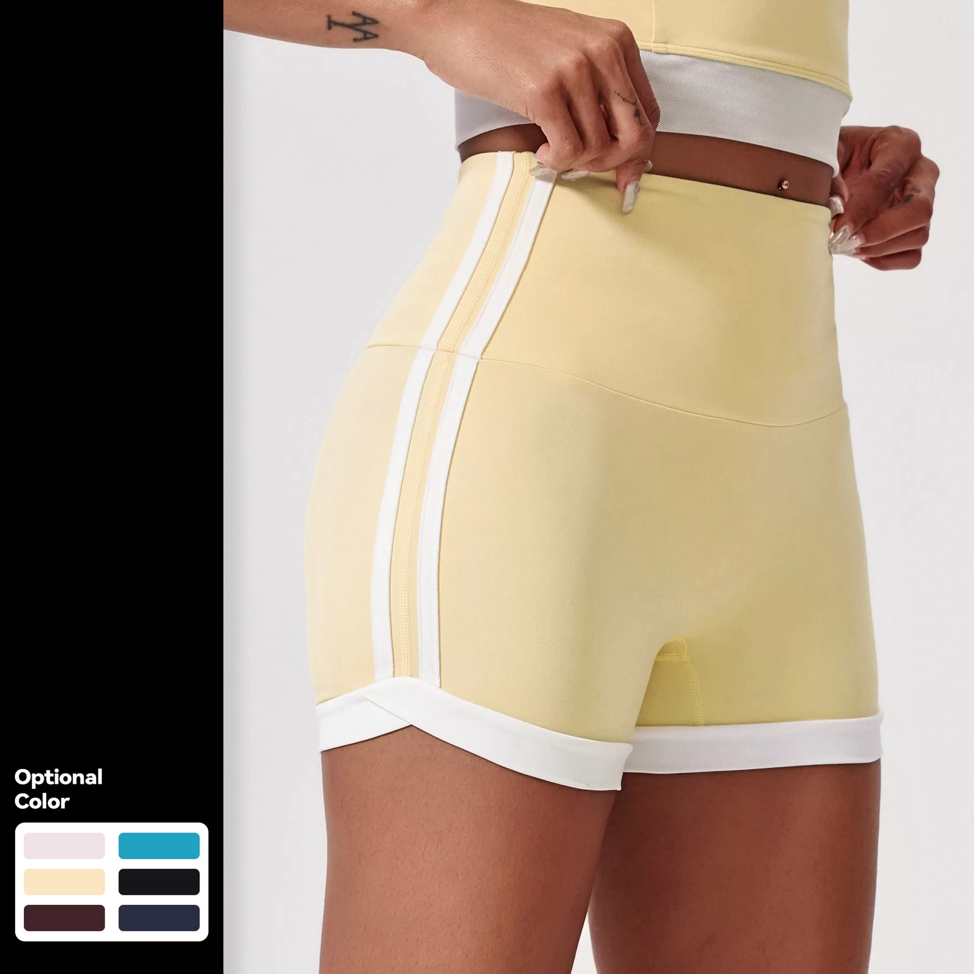 Ropa deportiva para mujer, pantalones cortos de yoga con rayas en contraste de colores, FGBDK3234