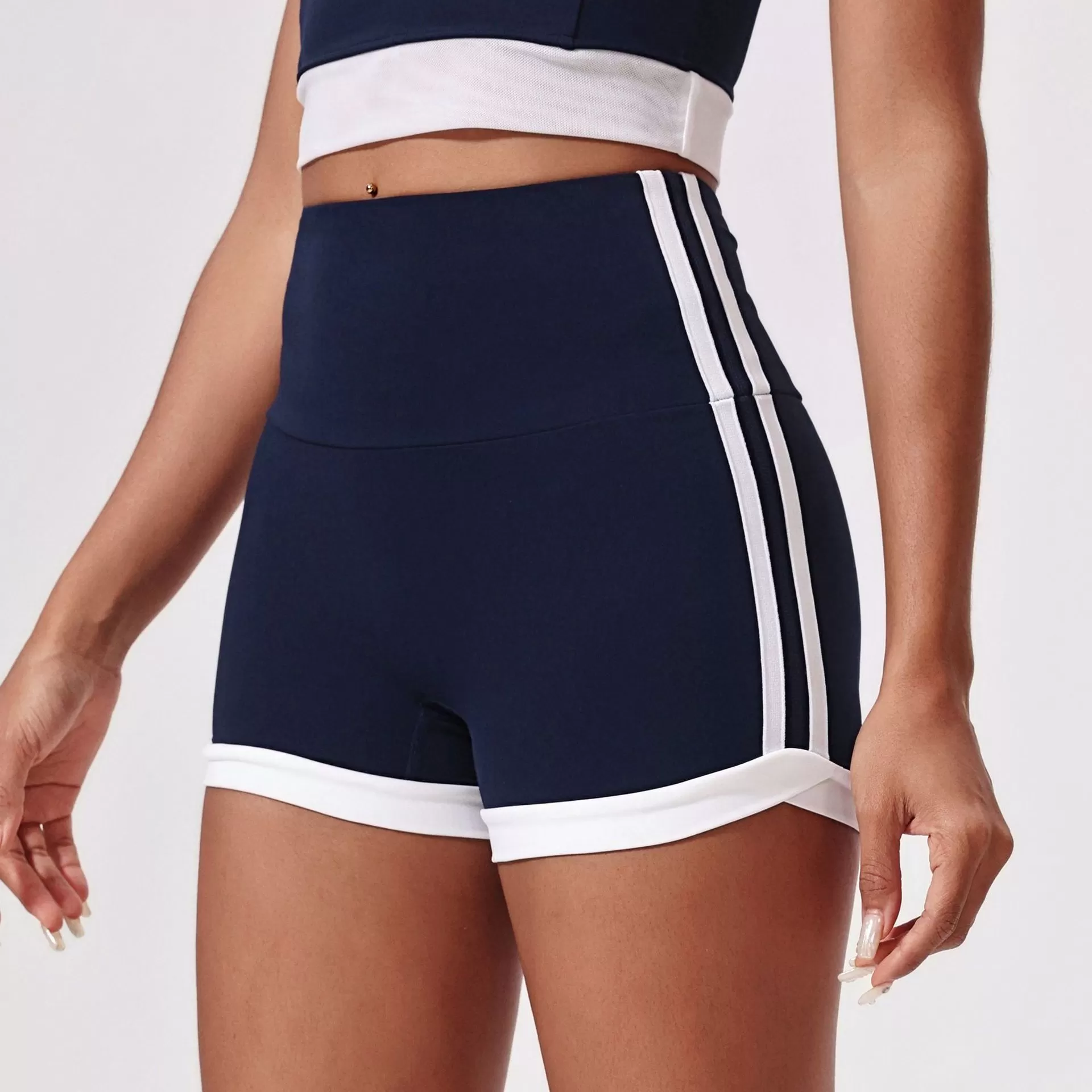 Ropa deportiva para mujer, pantalones cortos de yoga con rayas en contraste de colores, FGBDK3234
