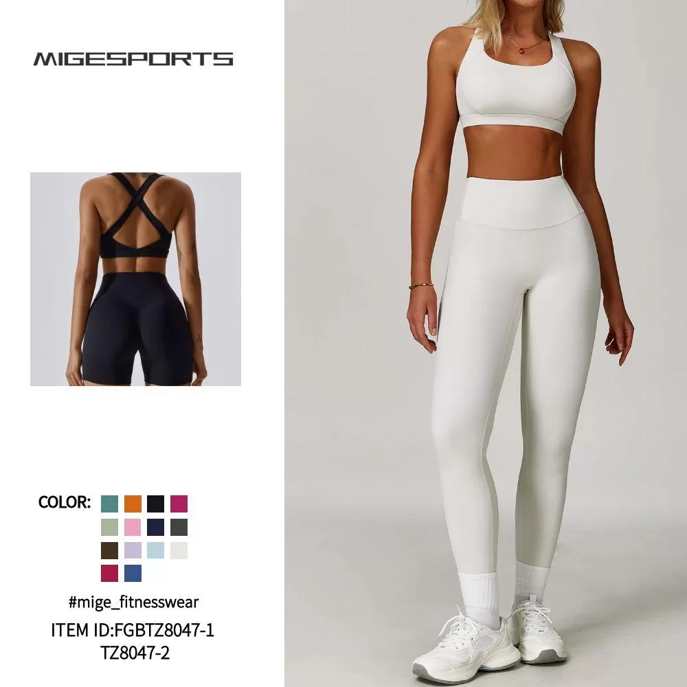 Conjunto de leggings de yoga para mujer, con espalda cruzada, FGBTZ8047-1 y TZ8047-2