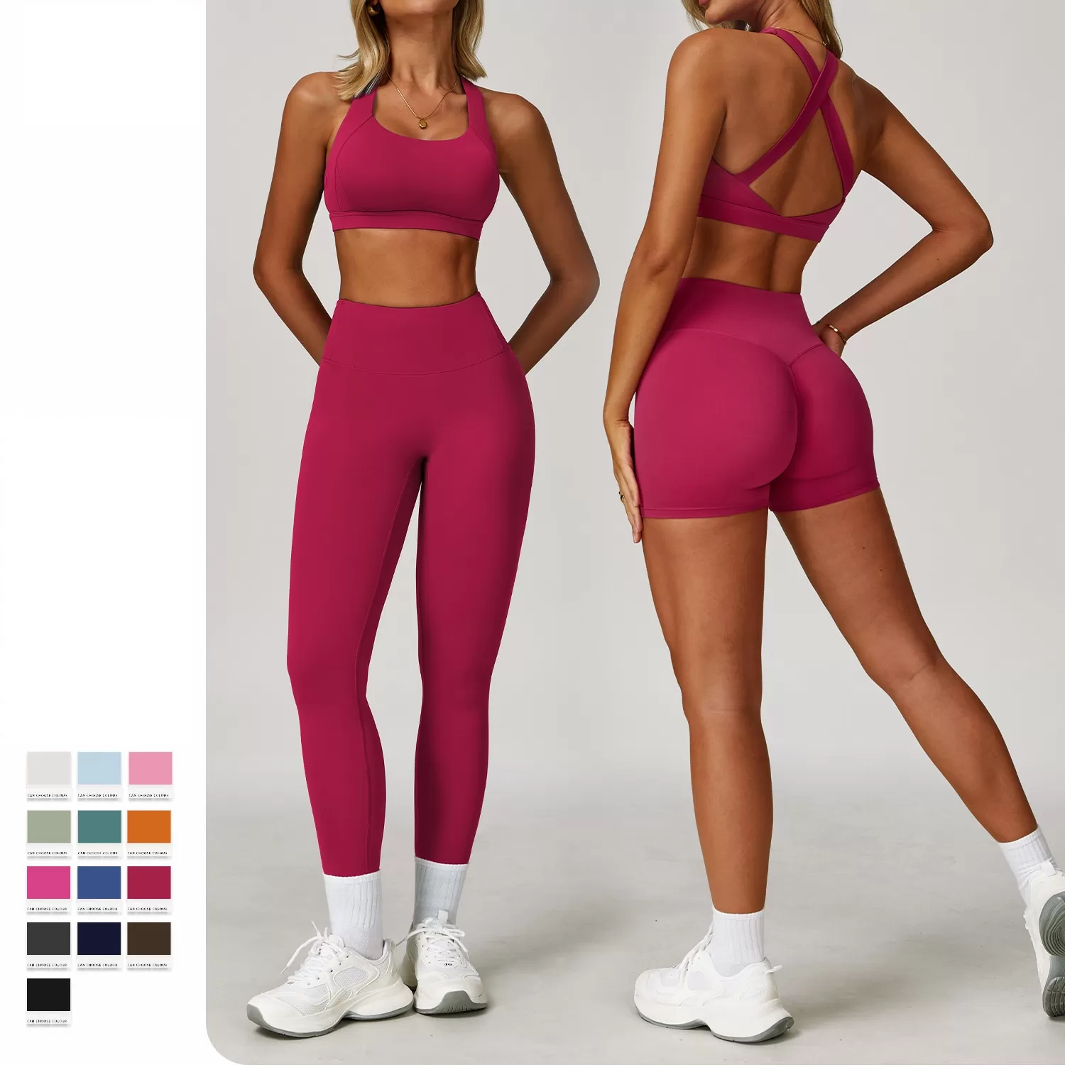 Conjunto de leggings de yoga para mujer, con espalda cruzada, FGBTZ8047-1 y TZ8047-2
