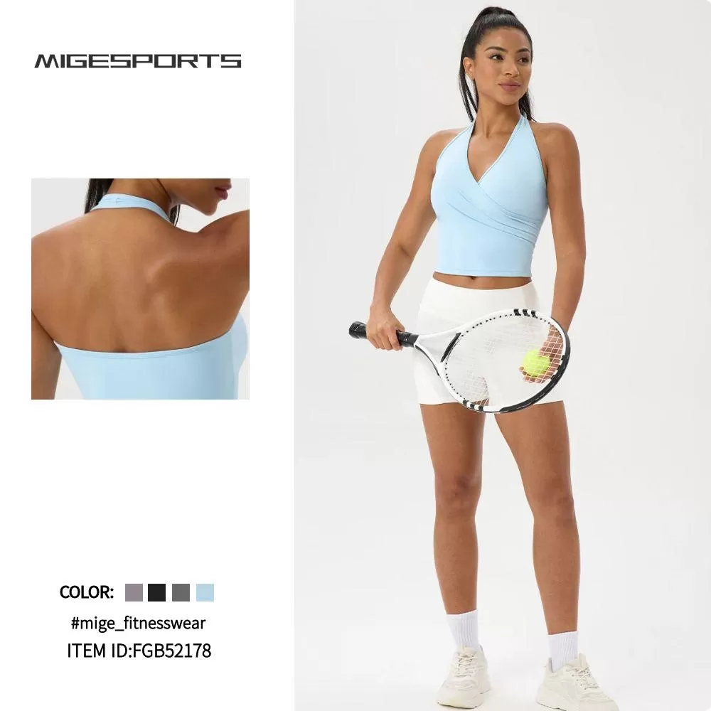 Sujetador deportivo transpirable con cuello en V y color liso para correr FGB52178