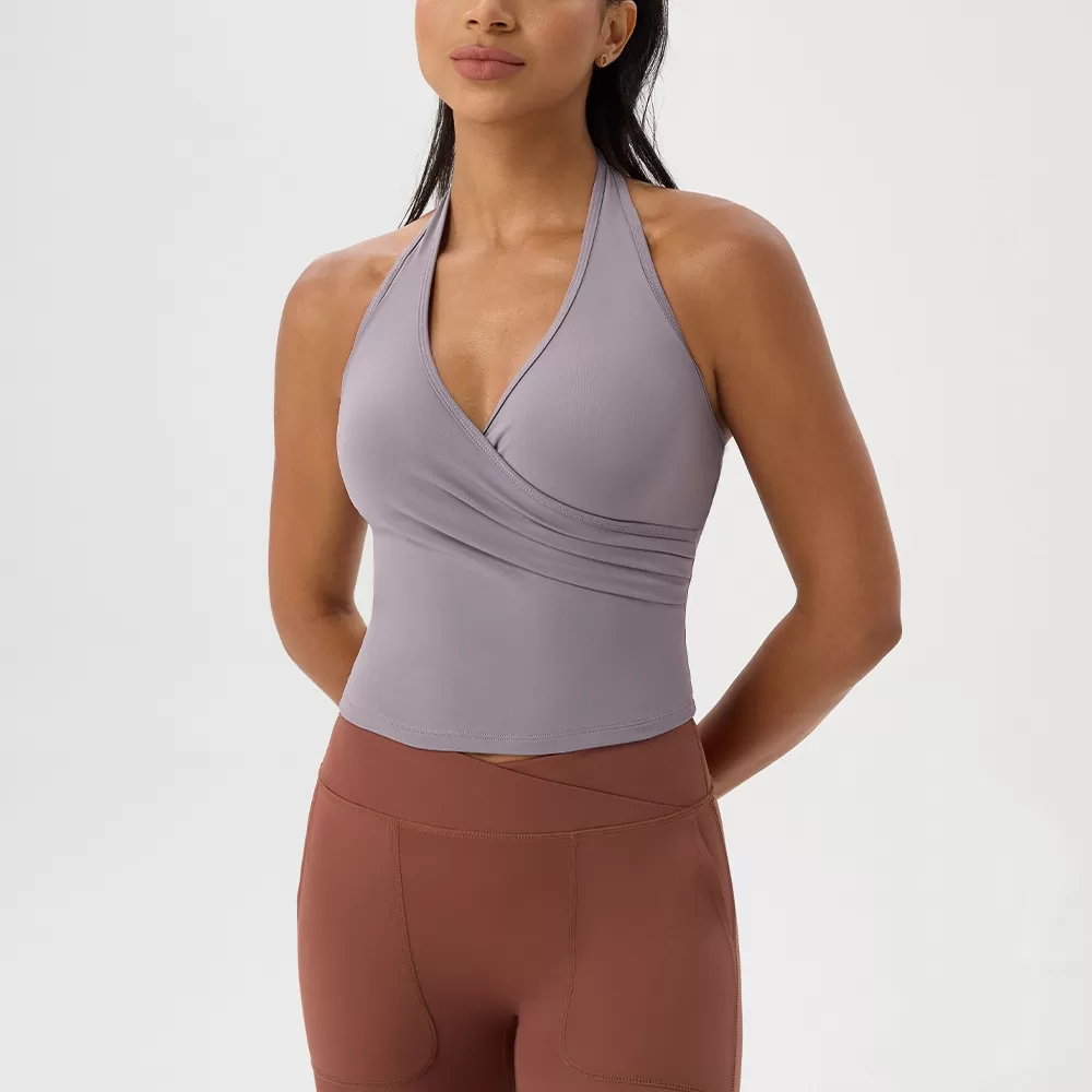 Sujetador deportivo transpirable con cuello en V y color liso para correr FGB52178