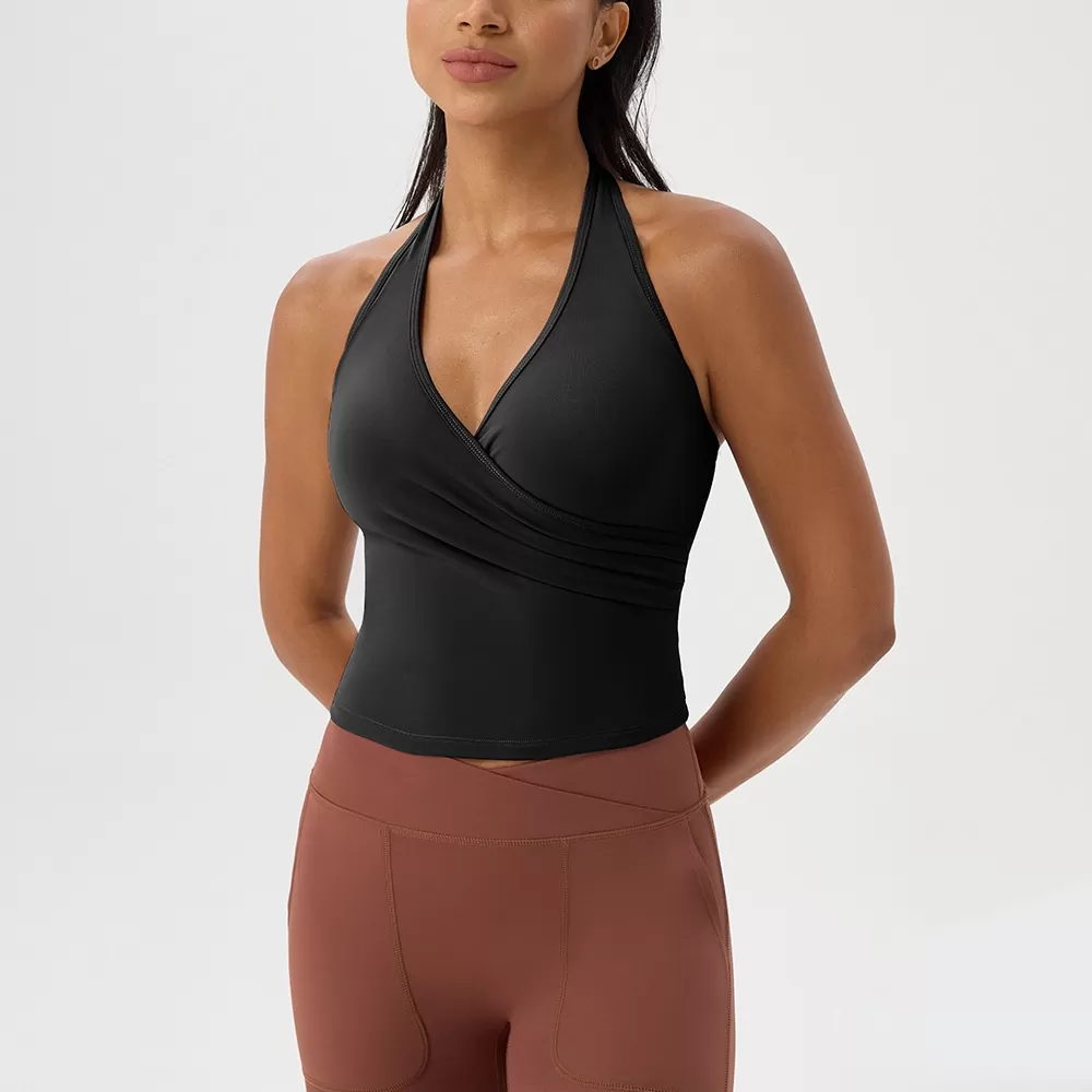 Sujetador deportivo transpirable con cuello en V y color liso para correr FGB52178