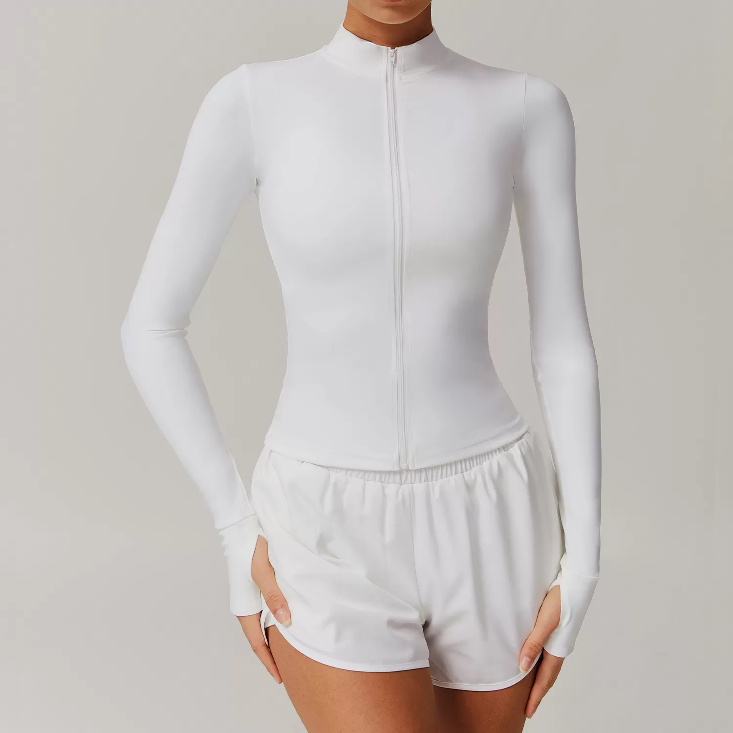 Chaqueta de yoga con cremallera y logotipo personalizado para gimnasio FGBCX6116