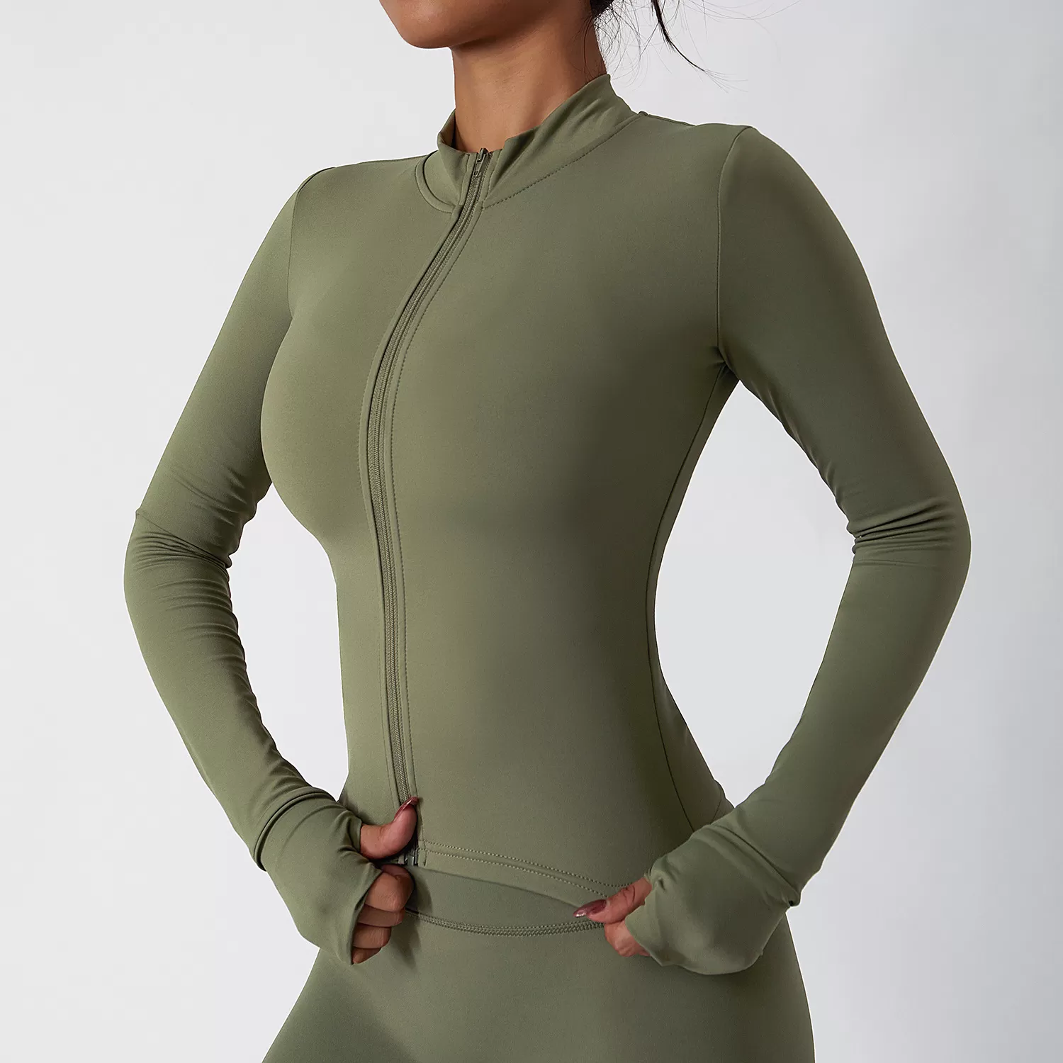 Chaqueta de yoga con cremallera y logotipo personalizado para gimnasio FGBCX6116