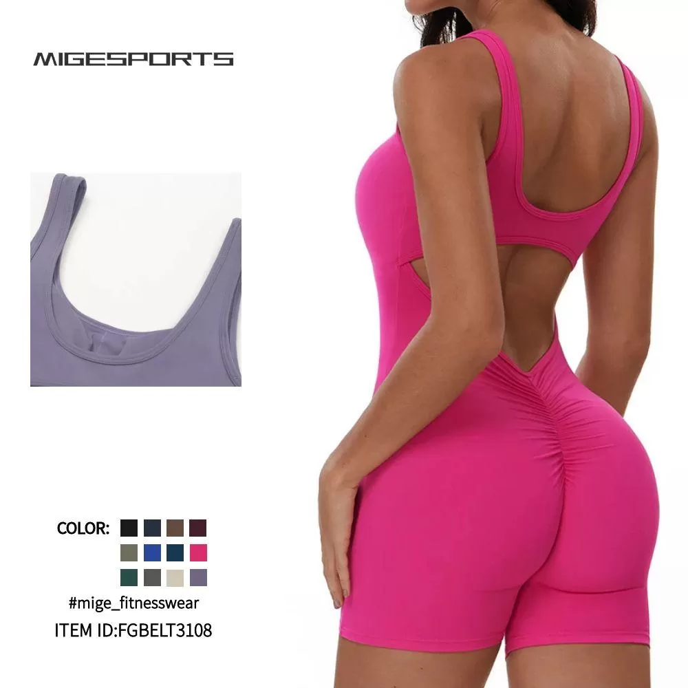 Mono de yoga de una pieza con pantalones cortos sin espalda sexy FGBELT3108