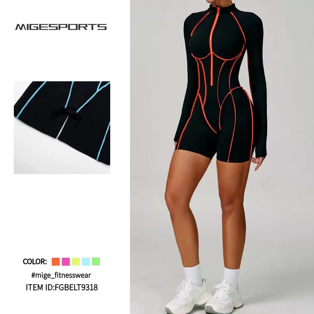 Mono deportivo de una pieza con mangas largas y shorts para mujer FGBELT9318