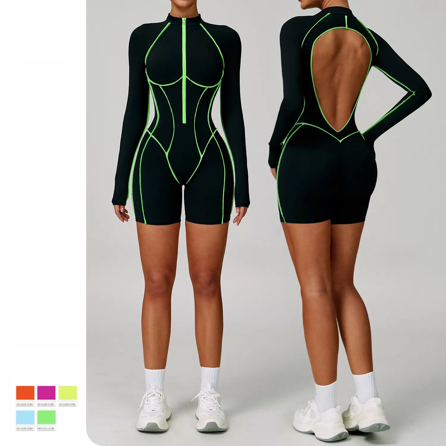 Mono deportivo de una pieza con mangas largas y shorts para mujer FGBELT9318