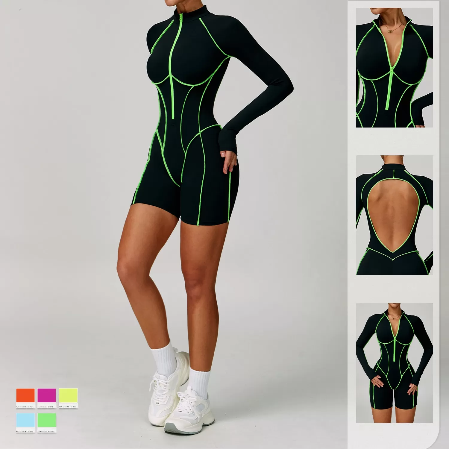 Mono deportivo de una pieza con mangas largas y shorts para mujer FGBELT9318