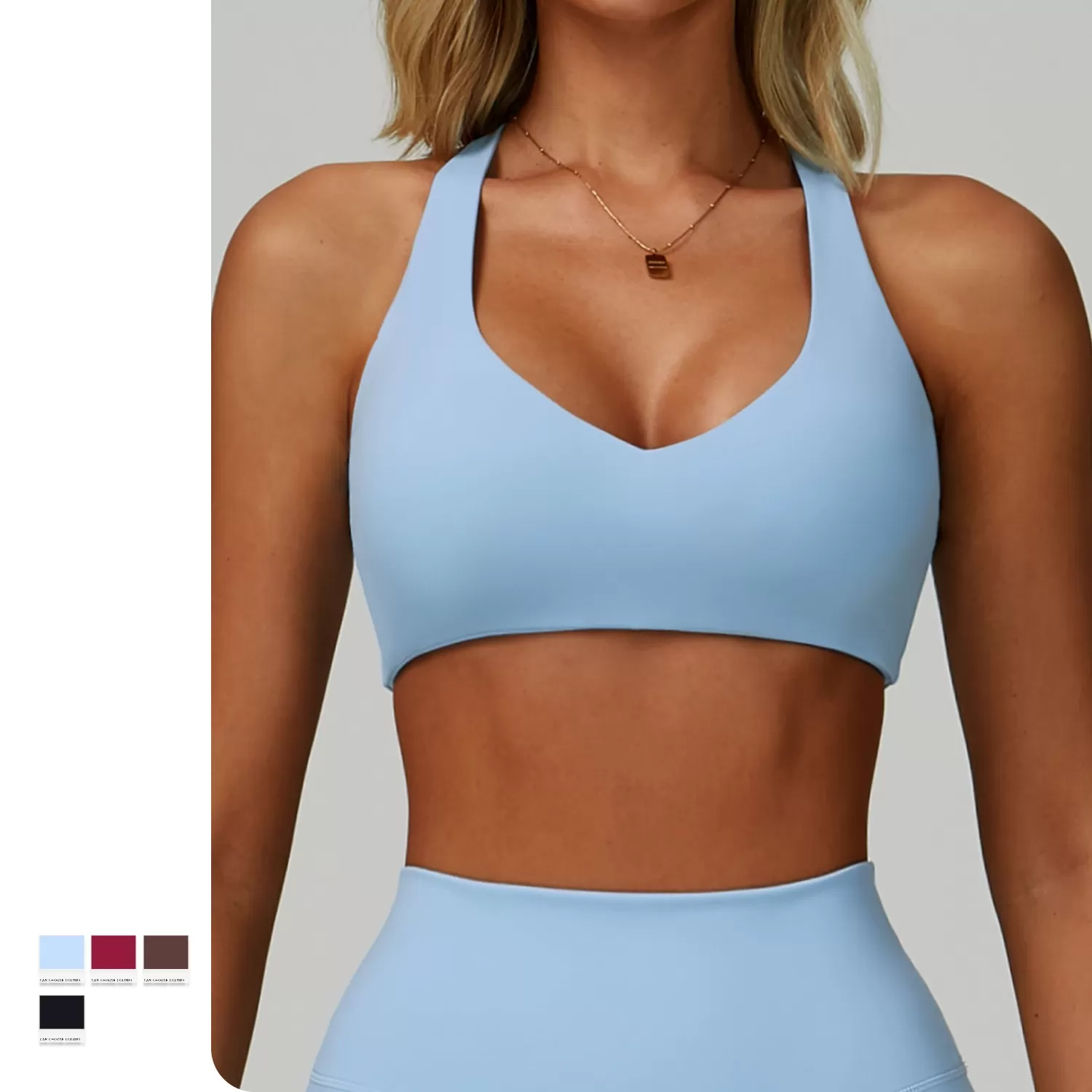 Sujetador de yoga con cuello halter, resistente a los golpes, para mujer, FGBEWX9300