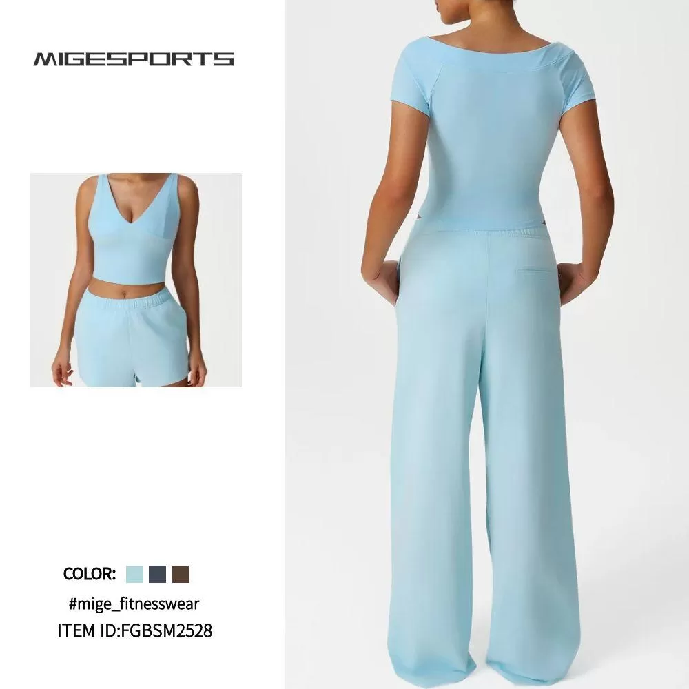 Conjunto de 4 piezas transpirable para mujer, top y pantalones deportivos, ropa de yoga, FGBSM2528