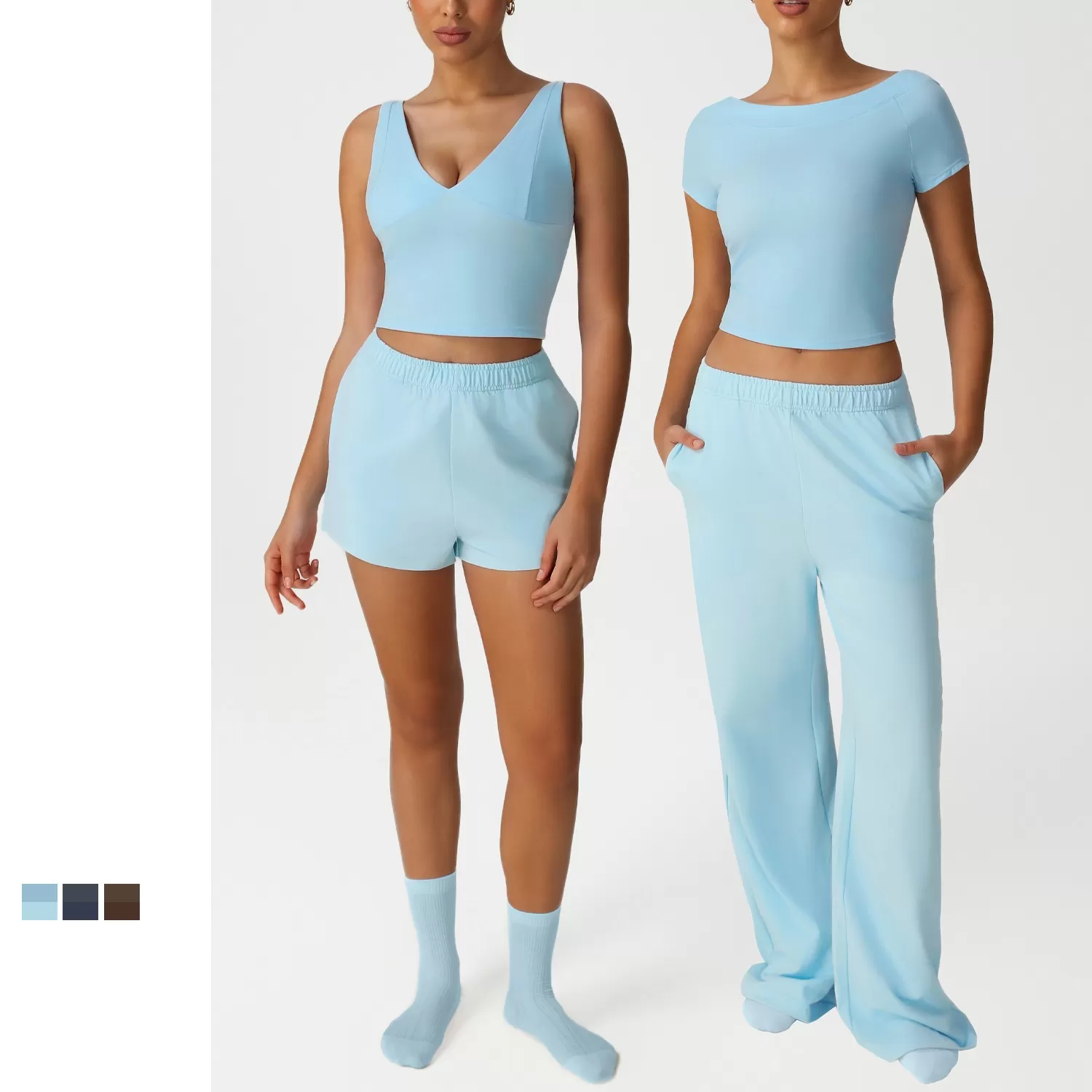 Conjunto de 4 piezas transpirable para mujer, top y pantalones deportivos, ropa de yoga, FGBSM2528