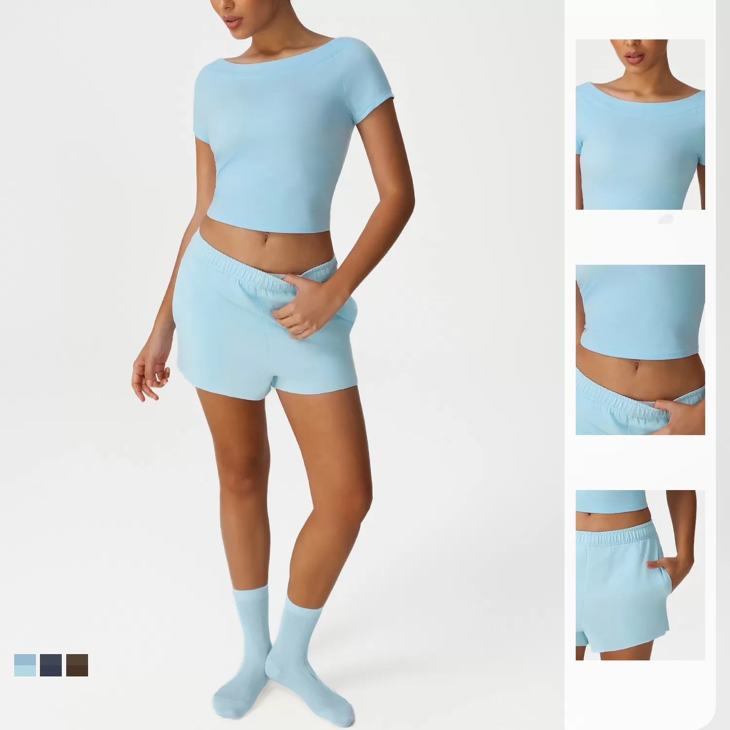Conjunto de 4 piezas transpirable para mujer, top y pantalones deportivos, ropa de yoga, FGBSM2528