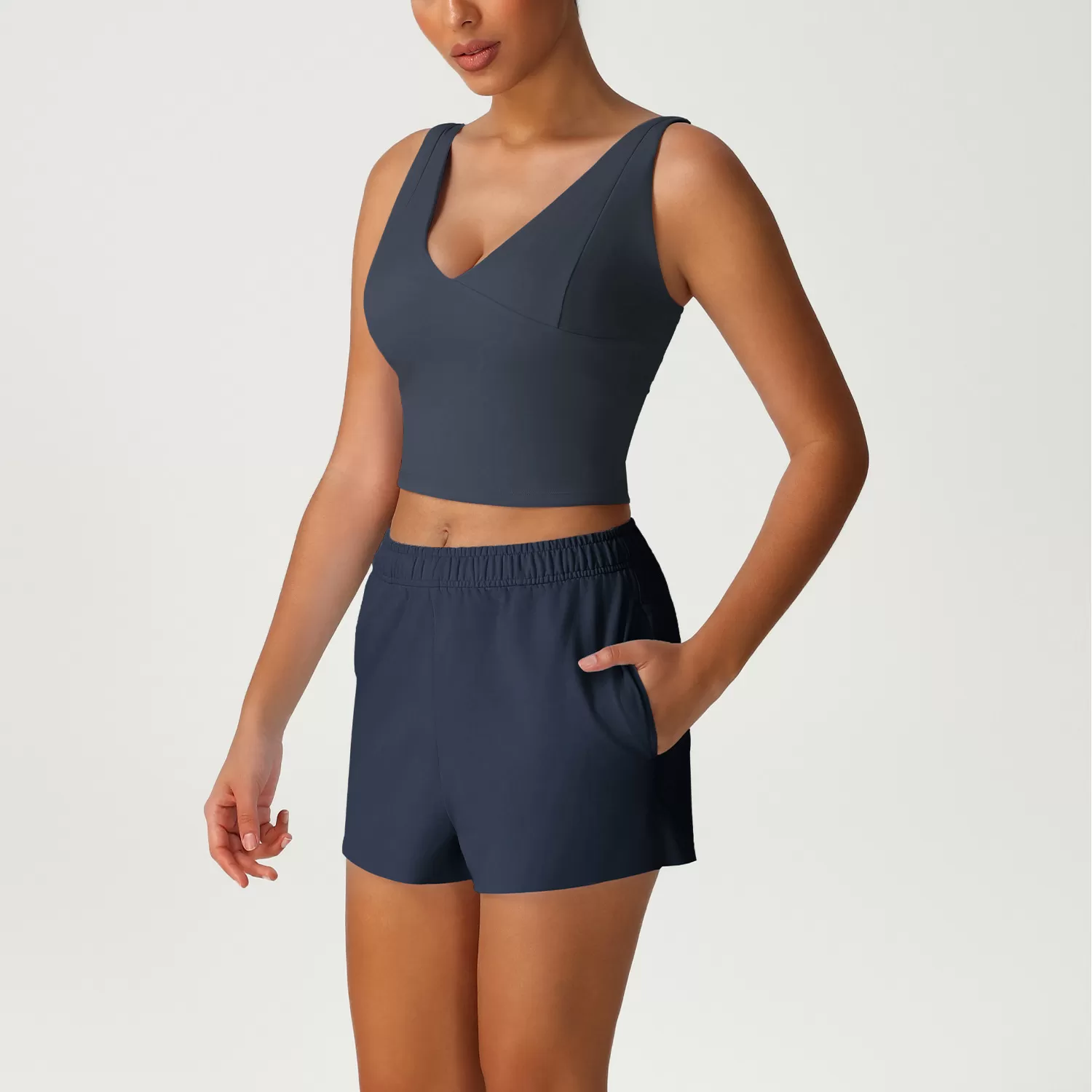 Conjunto de 4 piezas transpirable para mujer, top y pantalones deportivos, ropa de yoga, FGBSM2528