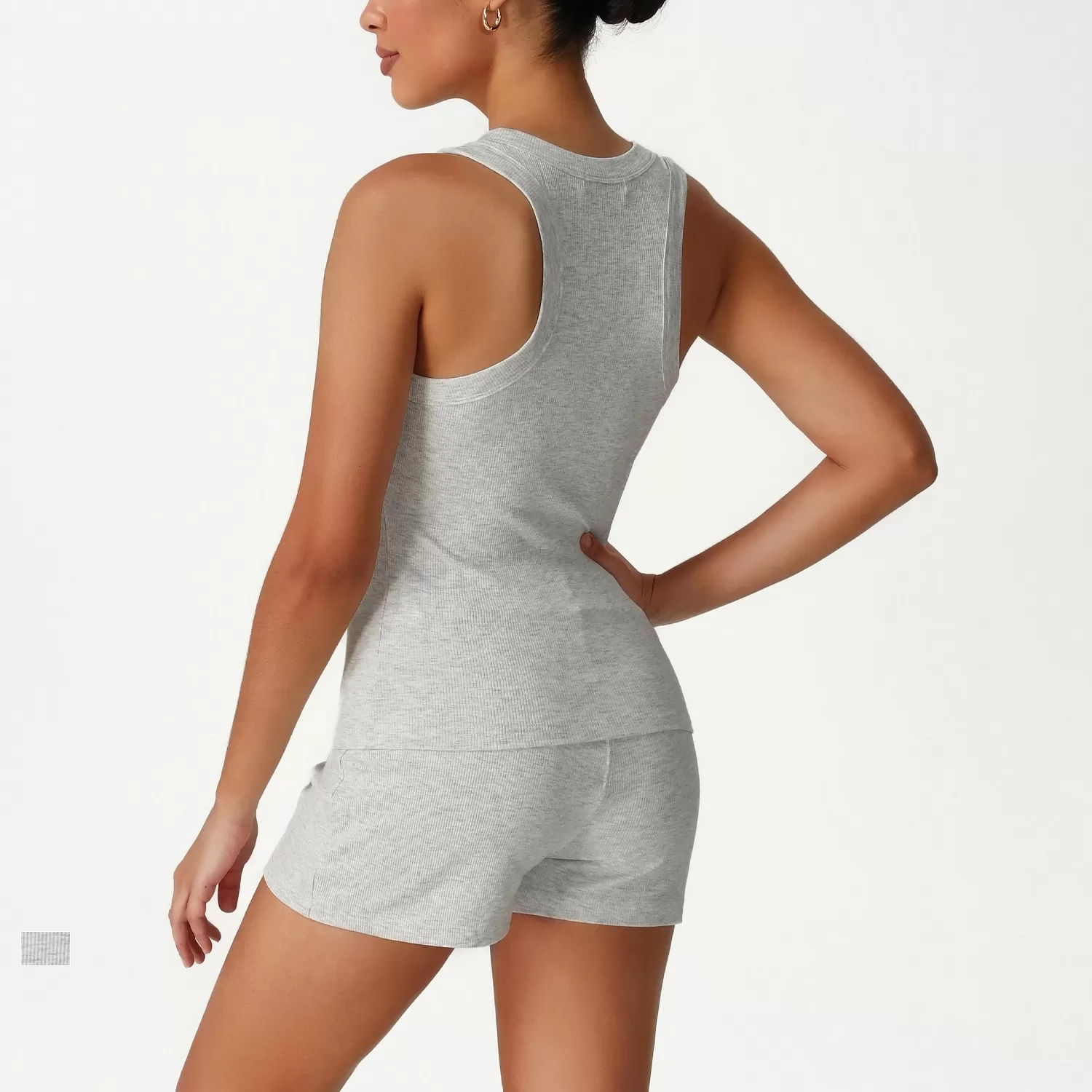 Conjunto de camiseta sin mangas y pantalones cortos con escote en U profundo, conjunto de yoga personalizado para entrenamiento FGBSM2541