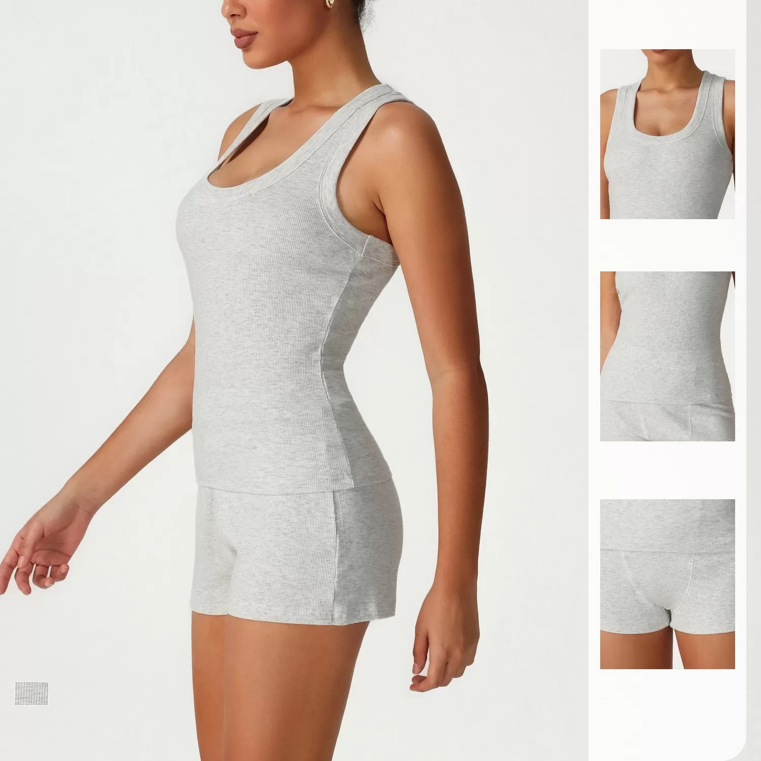 Conjunto de camiseta sin mangas y pantalones cortos con escote en U profundo, conjunto de yoga personalizado para entrenamiento FGBSM2541