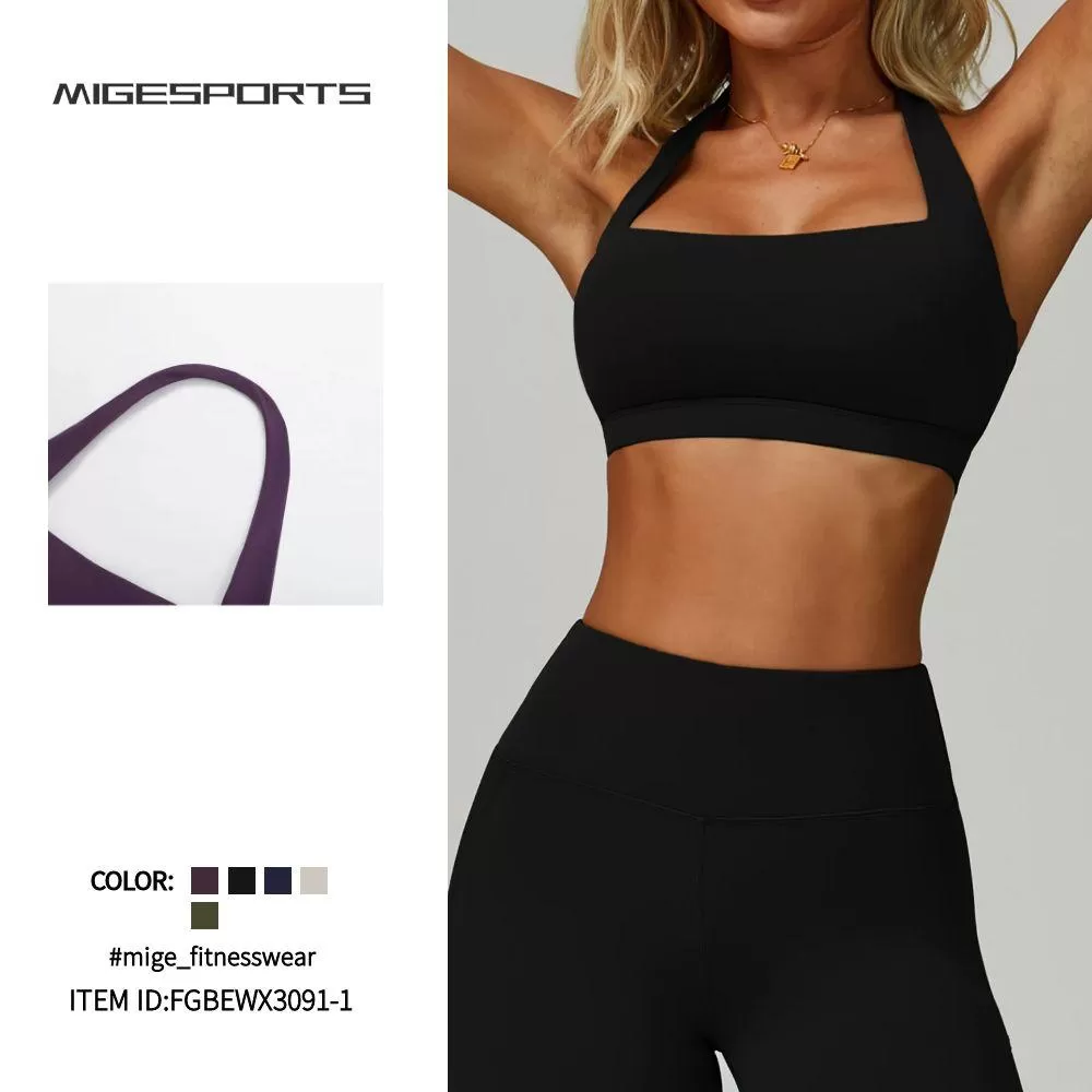 Sujetador de yoga con cuello halter, sexy, para correr, espalda hermosa, de verano, FGBEWX3091-1