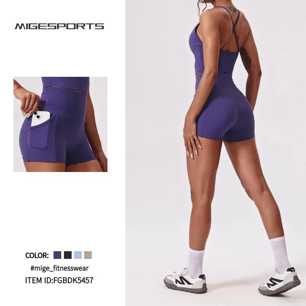 Pantalones cortos de yoga para mujer con control de abdomen y fitness FGBDK5457