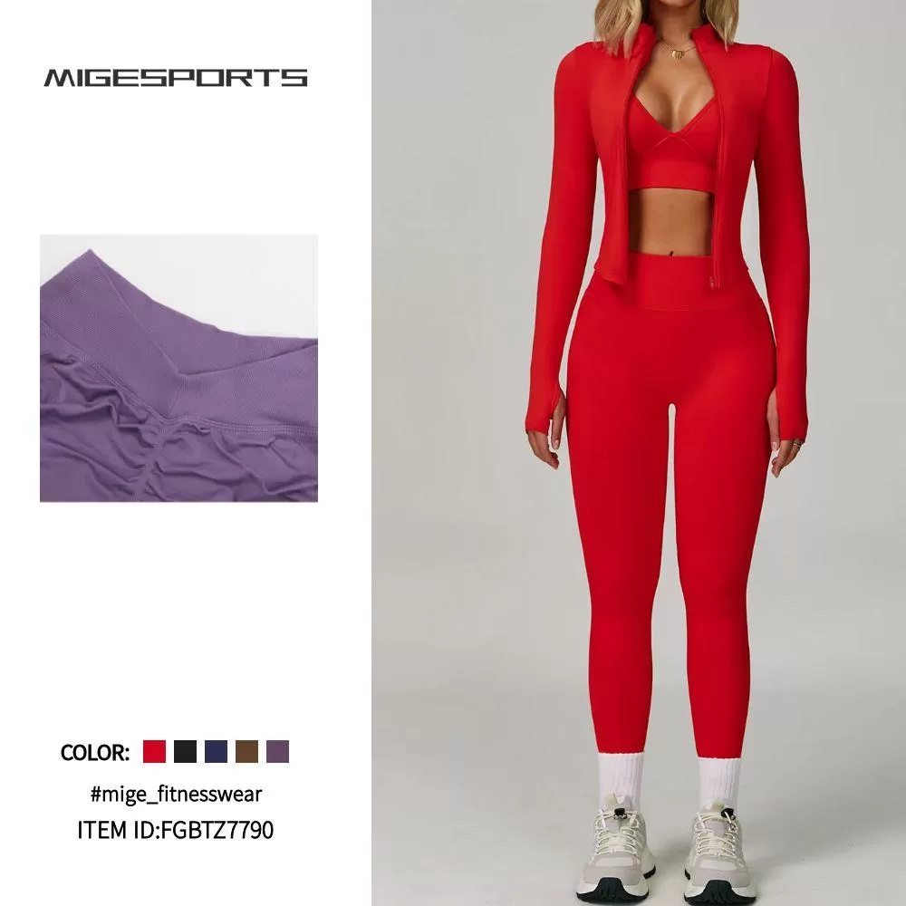 Conjunto de yoga de 4 piezas, sin costuras y muy elástico, con chaqueta FGBTZ7790