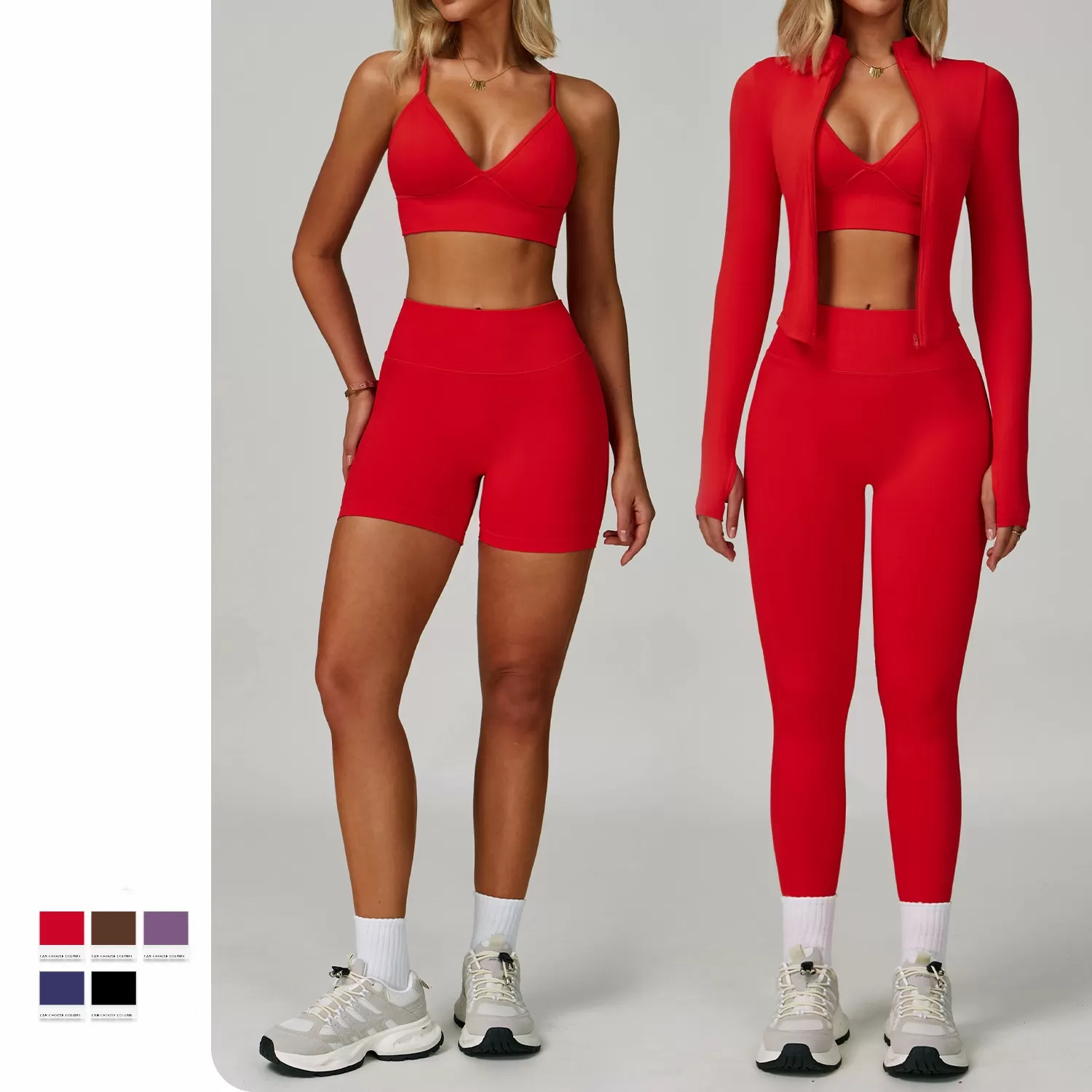 Conjunto de yoga de 4 piezas, sin costuras y muy elástico, con chaqueta FGBTZ7790